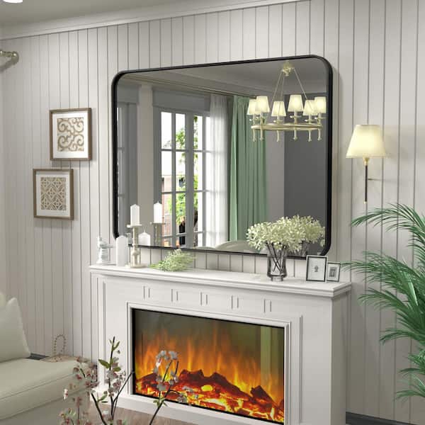 48 in. W x 36 in. H Rectangular Framed French Cleat Wall Mounted Tempered Glass Bathroom Vanity Mirror in Matte Black