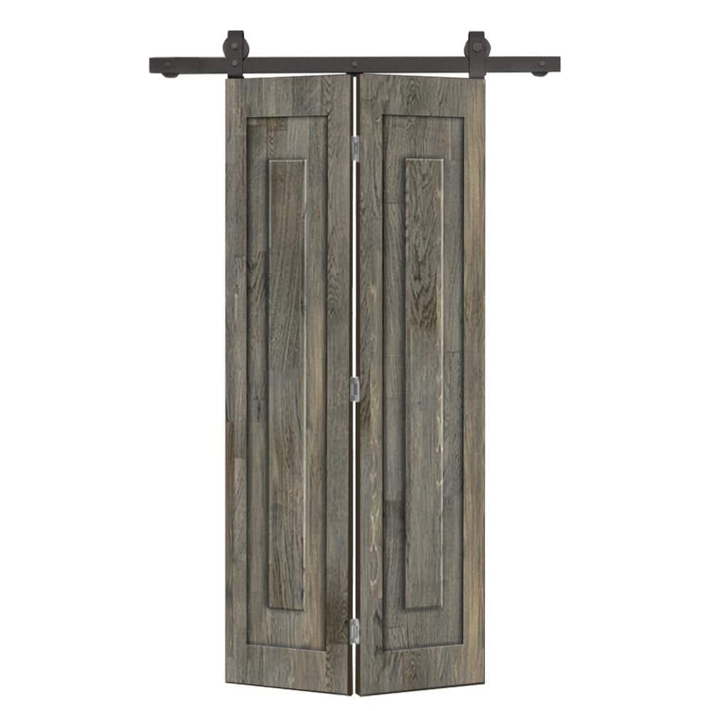 26 in. x 80 in. 1-Panel Shaker Hollow Core Weather Gray Pine Wood Bi-fold Door with Sliding Barn Door Hardware Kit price history on PriceWatchPro