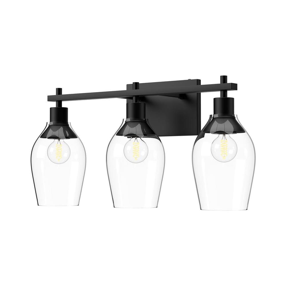 Kingsley Matte Black and Clear Glass 3-Light Vanity Light