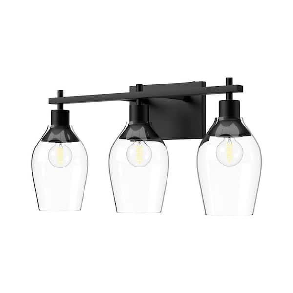 ALORA MOOD Kingsley 22-in 3 Light 60-Watt Clear Glass/Matte Black Vanity Light