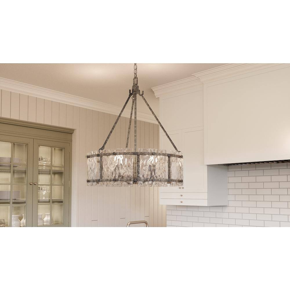 Mottled Silver Drum Pendant Light with Textured Glass