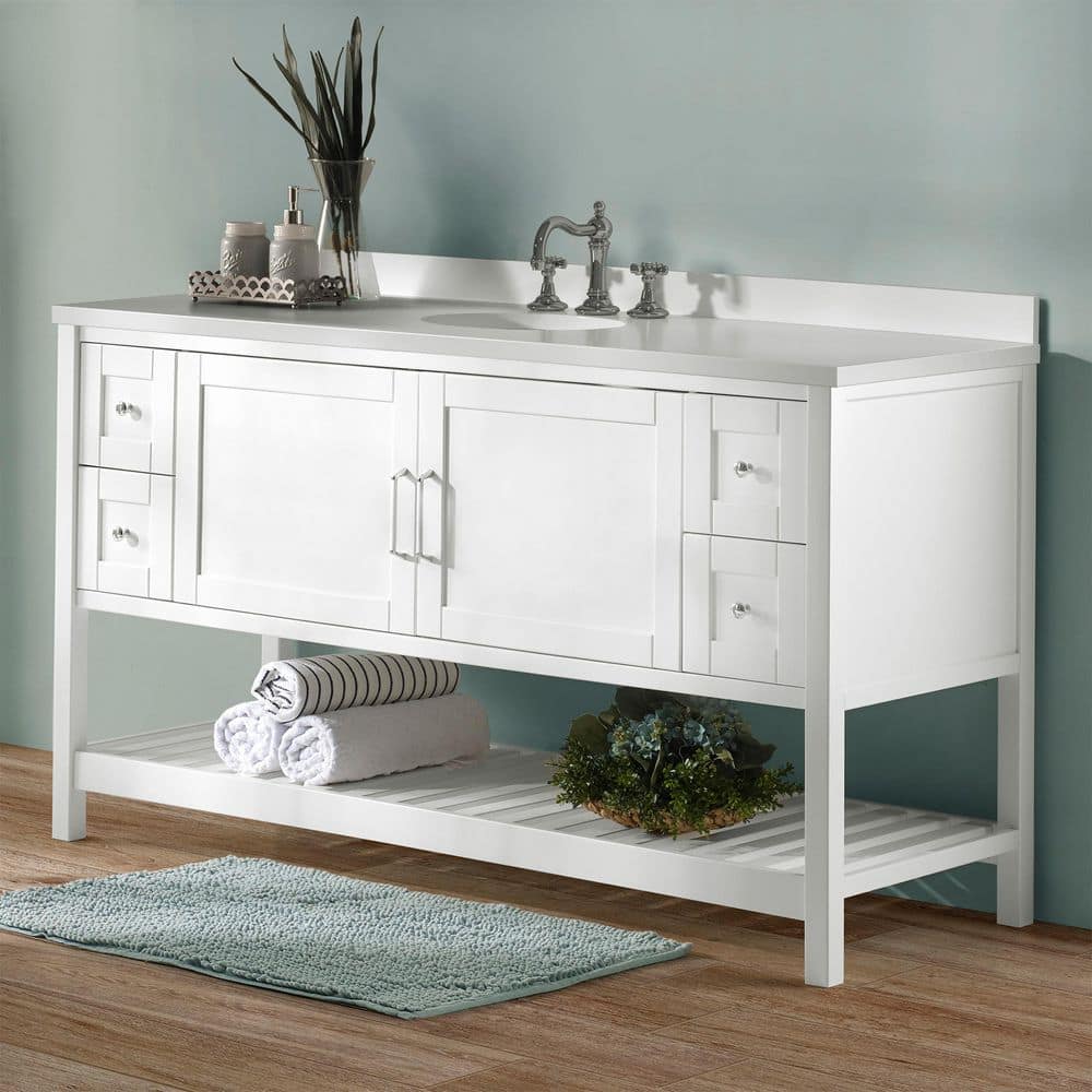 Bennet 60" White Pine Wood Freestanding Vanity Cabinet