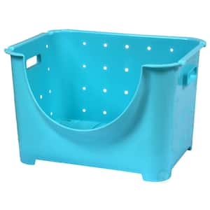 Stackable Plastic Storage Container with Stacking Bin in Blue