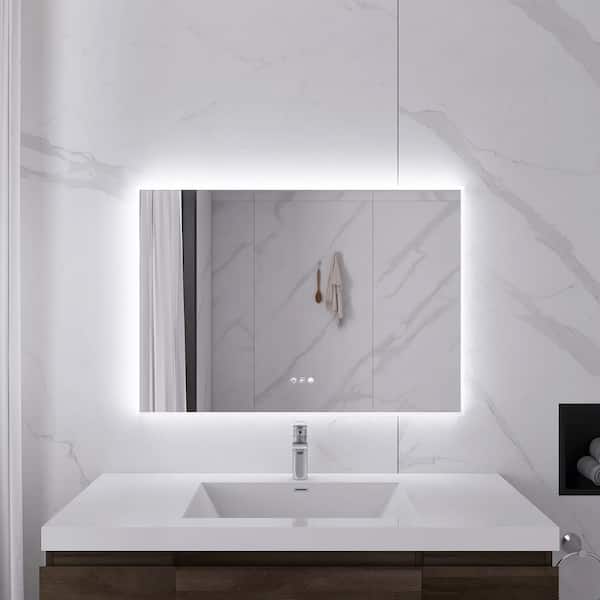 39 in. W x 28 in. H Rectangle Acrylic Framed Color Temperature Adjust LED Wall Bathroom Vanity Mirror