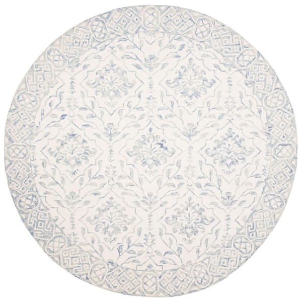 SAFAVIEH Dip Dye Light Blue/Ivory 7 ft. x 7 ft. Border Floral Medallion Round Area Rug