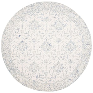 Dip Dye Light Blue/Ivory 8 ft. x 8 ft. Border Floral Medallion Round Area Rug