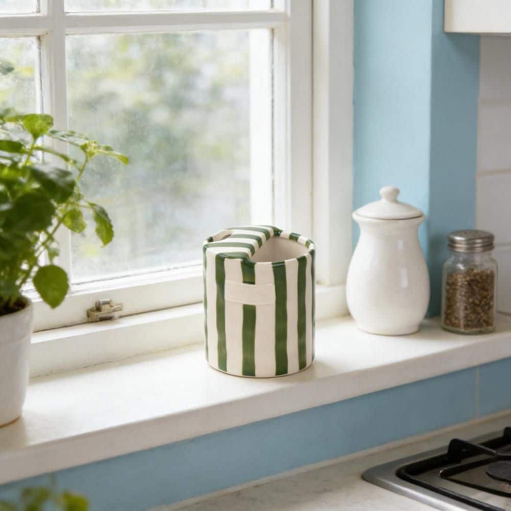 10 oz. Ceramic Coffee Mug with Hand-Painted Striped Art for Multiple Uses in Kitchen and Dining, Green (1-Pack) price history on PriceWatchPro