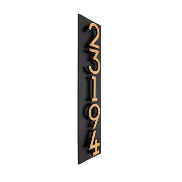 Floating 5-Number Vertical Sign Black with Black / Gold Modern Font Numbers