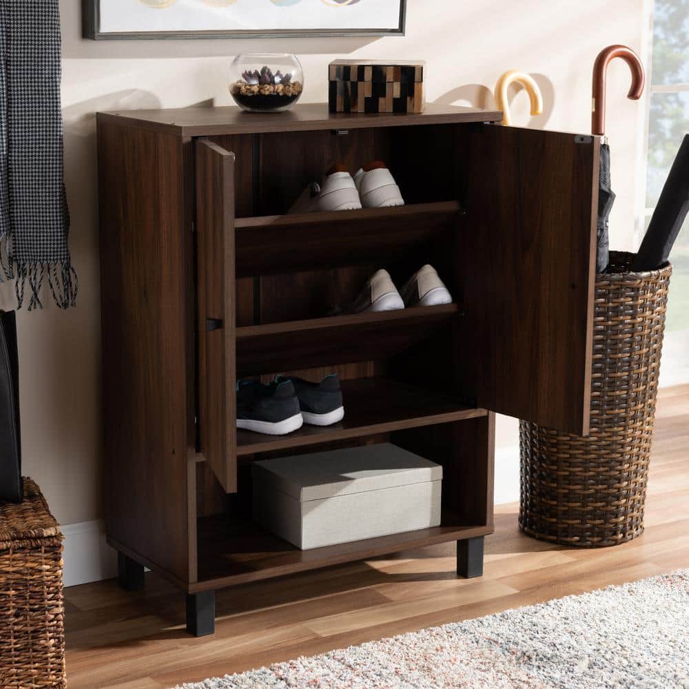 Walnut Brown 2-Door Wood Entryway Shoe Storage Cabinet
