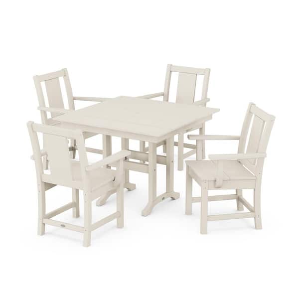 POLYWOOD 5-Piece Prairie Farmhouse Plastic Square Outdoor Dining Set in Sand