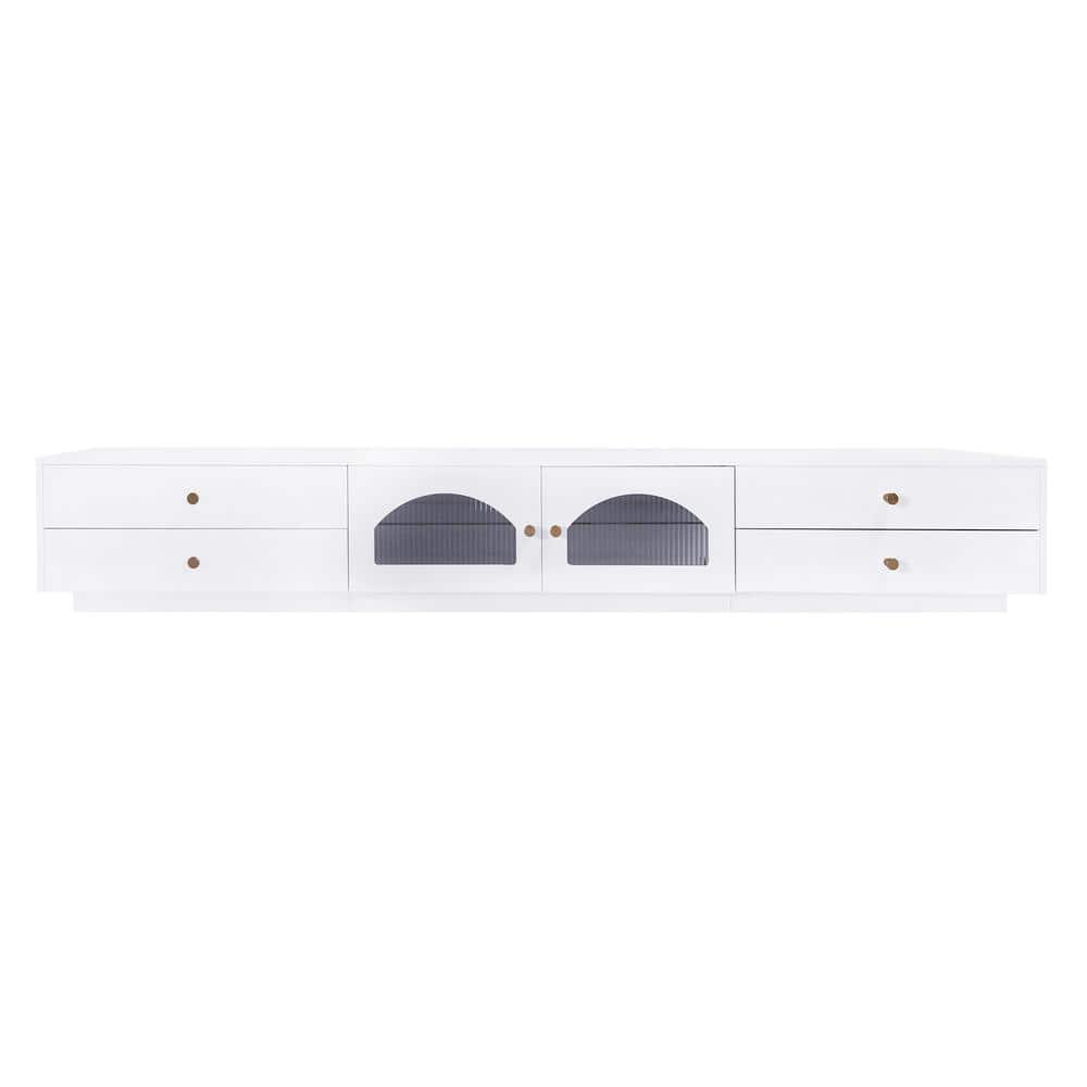 86.6 in. W x 15.7 in. D x 12.8 in. H White Linen Cabinet with 2 Glass Doors