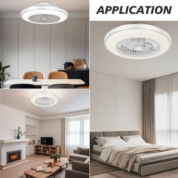 22 in. Indoor White Ceiling Fan with Lights Remote Control, Dimmable Low Profile Flush Mount Ceiling Fans 6-Speed