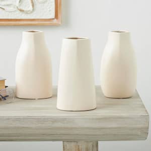 Cream Minimalistic Dimensional Ceramic Decorative Vase with Varying Shapes (Set of 3)