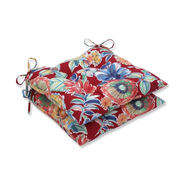 Pillow Perfect Floral 19 x 18.5 Outdoor Dining Chair Cushion in Red/Blue/Green (Set of 2)