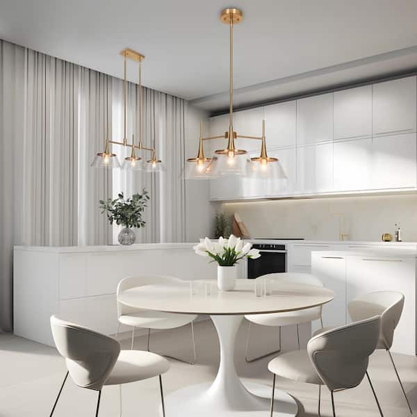 Living Room Brass Chandelier, Modern 53W Adjustable Long Line Ring Dining  Room Pendant Lighting, White Light/Warm Light/3 Color Dimming Ceiling Light  (Gold) : : Tools & Home Improvement