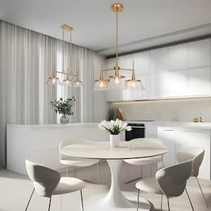 Plated Brass Modern Chandelier with Clear Seeded Glass Shades 3-Light Geometric Hanging Pendant for Kitchen Dining Room