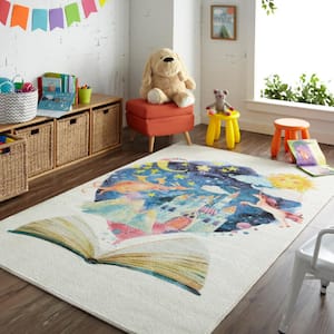 Tell Me a Story Multi 3 ft. 4 in. x 5 ft. Contemporary Area Rug