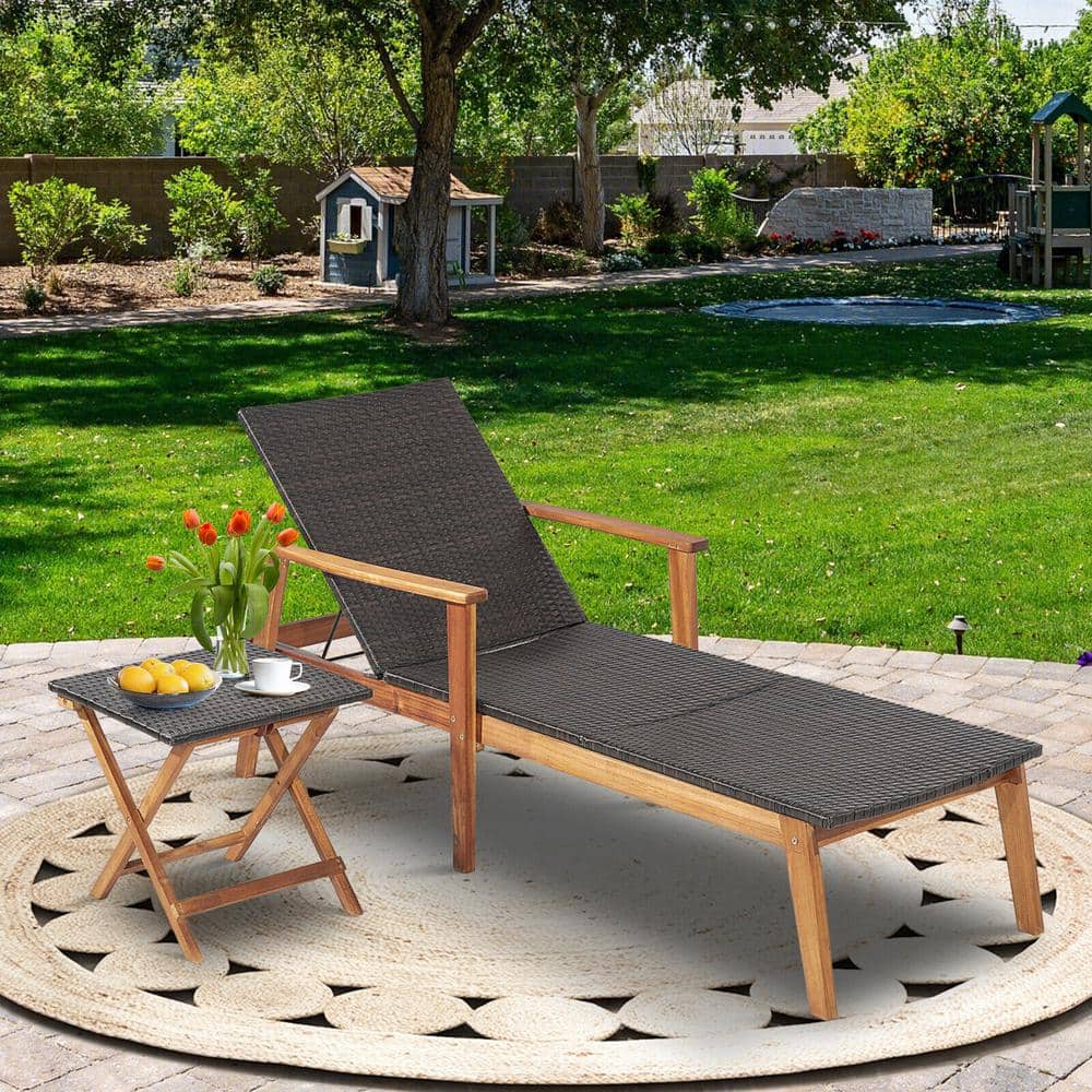 2-Pieces Wood Outdoor Chaise Lounge and Table Set with 4-Level Adjustable Backrest price history on PriceWatchPro