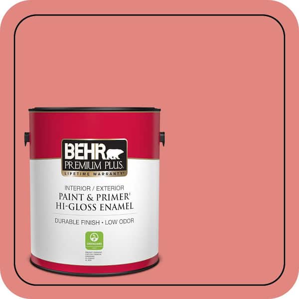 BEHR PREMIUM PLUS 1 gal. #PPU1-04A Watermelon Punch Hi-Gloss Enamel Interior/Exterior Paint & Primer