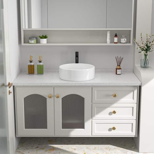 15.75 in. Modern Round Ceramic Bathroom Vessel Sink in White