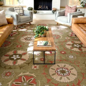 Green 7 ft. 10 in. x 9 ft. 10 in. Flat-Weave Kings Court Beatrice Transitional Floral Oriental Area Rug