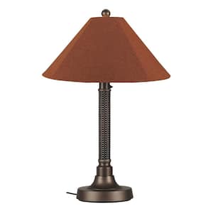 Bahama Weave 34 in. Dark Mahogany Outdoor Table Lamp with Chile Linen Shade
