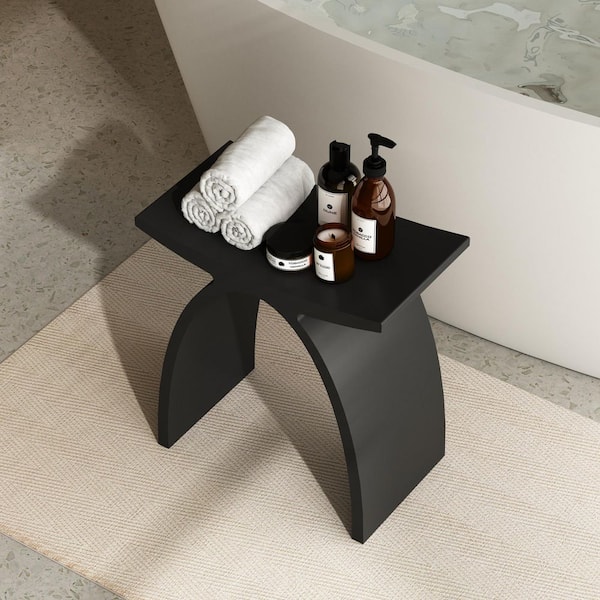 16.5 in. W x 9.1 in. D x 17.1 in. H Solid Surface Stool Waterproof Antimicrobial Stone Resin Shower Seat in Matte Black