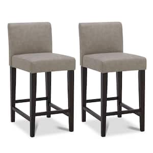 24 in. Pallas Stone Gray High Back Wood Counter Stool with Faux Leather Seat (Set of 2)