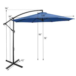 10 ft. Steel Cantilever Tilt Patio Umbrella with 8 Ribs and Cross Base in Blue