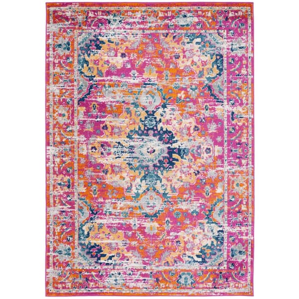 SAFAVIEH Madison Fuchsia/Gold 8 ft. x 10 ft. Border Floral Geometric Medallion Area Rug