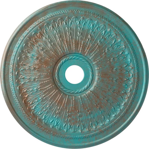 Ekena Millwork 1 in. x 29-1/8 in. x 29-1/8 in. Polyurethane Oakleaf Ceiling Medallion, Copper Green Patina