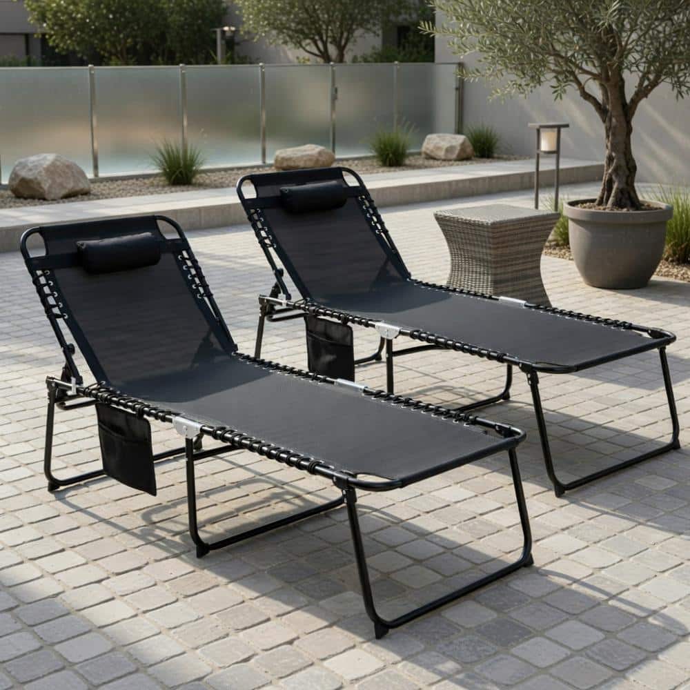Black 4-Position Folding Chaise Lounge With Adjustable Backrest & Footrest, Portable Outdoor Recliner price history on PriceWatchPro