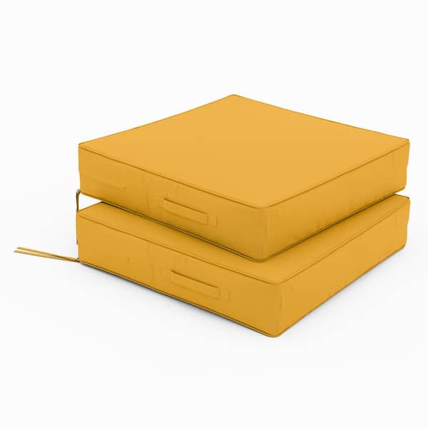 Kimunuk 24 in. x 24 in. x 5 in. (2-Pack) Square Outdoor Patio Seating Repacement Lounge Chair Dining Seat Cushion Yellow