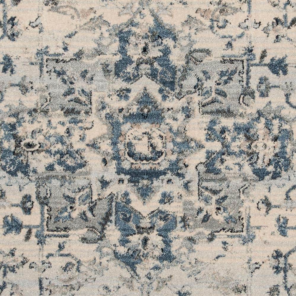 Ivory and Navy 4' x 6' Synthetic Hand-knotted Area Rug