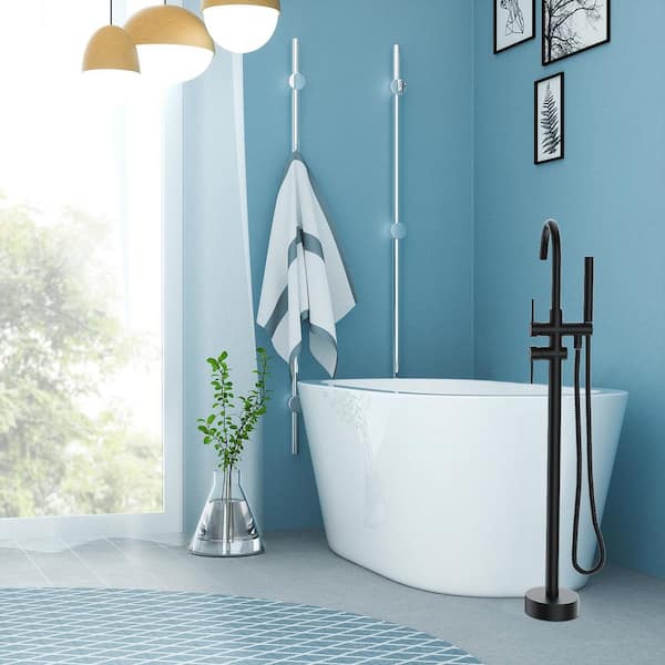45-5/8 in. Matte Black 2-Handle Residentail Freestanding Bathtub Faucet with Hand Shower