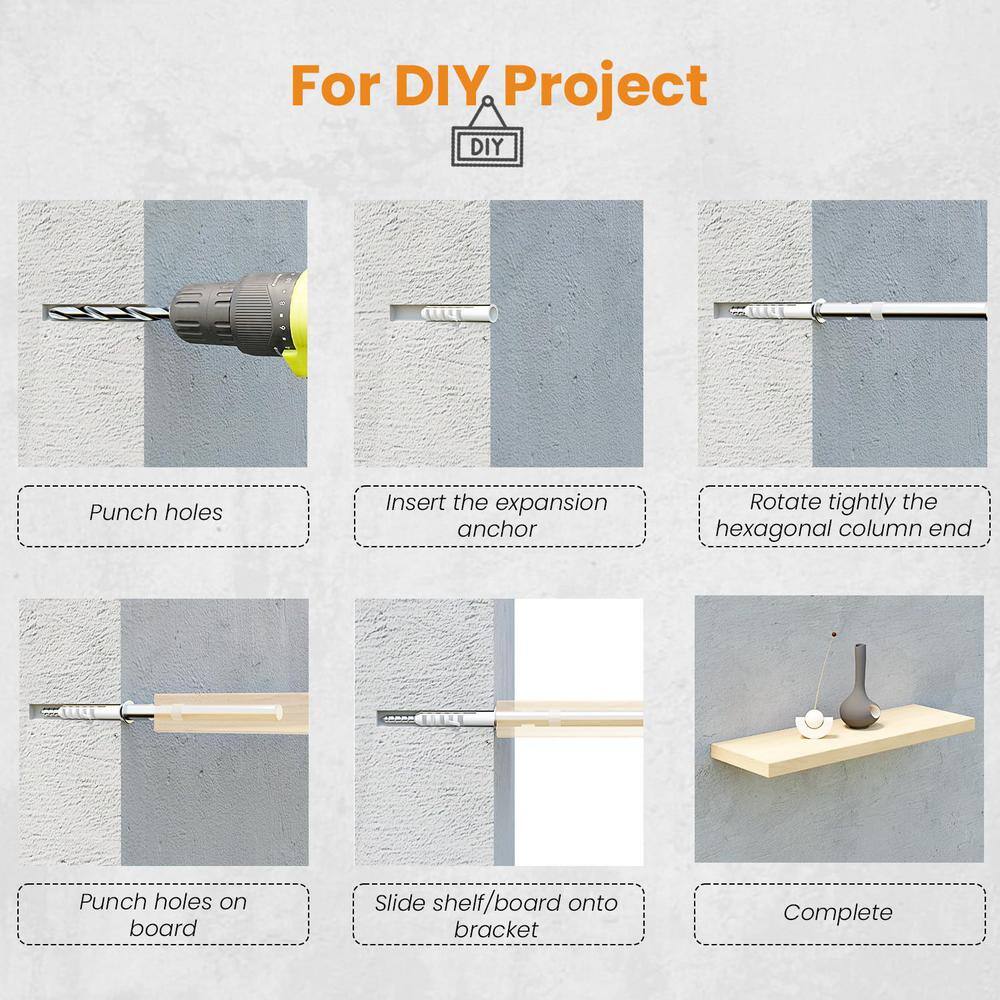 Infographic showing step-by-step instructions for installing a floating shelf bracket.