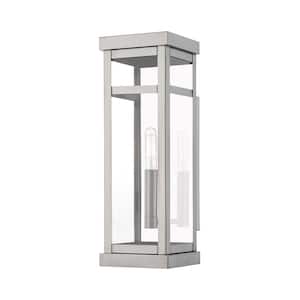 Wessex 15 in. 1-Light Brushed Nickel Outdoor Hardwired Wall Lantern Sconce with No Bulbs Included
