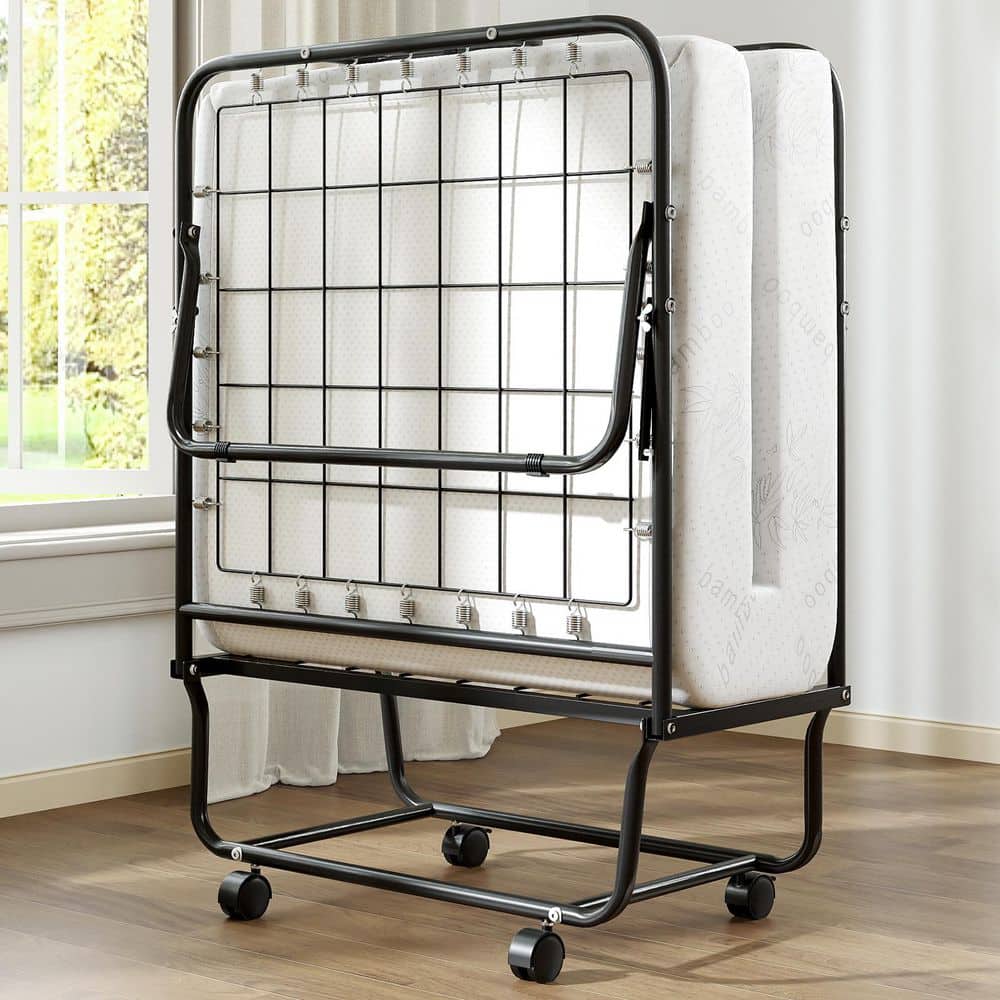 White Twin Rollaway Bed with Memory Foam Mattress Cot Guest Made in Italy Folding - thumbnail 8