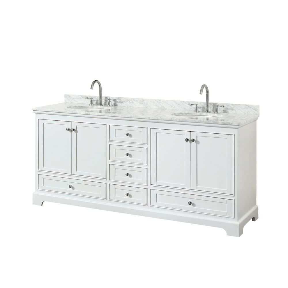 Deborah 80'' White Double Vanity with Carrara Marble Top and Chrome Hardware
