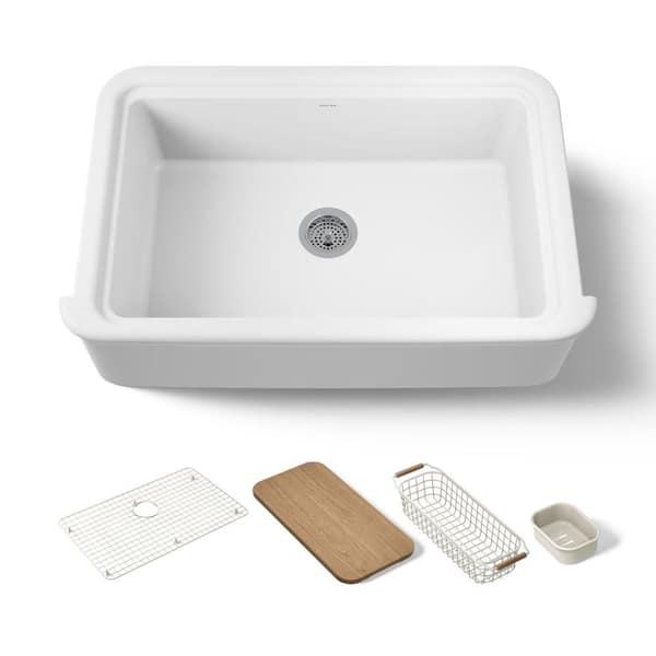 Audrine 35.5 In. Farmhouse/Apron-Front Single Bowl Fireclay Workstation Kitchen Sink In White