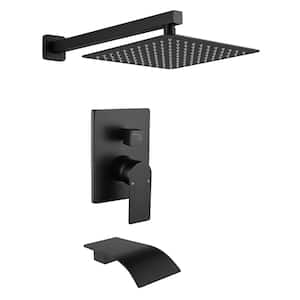 Single Handle 1 -Spray Waterfall Tub and Shower Faucet 2.5 GPM with 10 in. Rainfall Shower Head in Black Valve Included