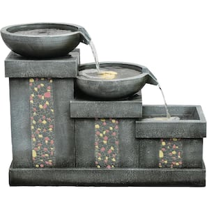 26 in. 3-Tier Mosaic Tile Indoor or Outdoor Garden Fountain with LED Lights for Patio, Deck, Porch
