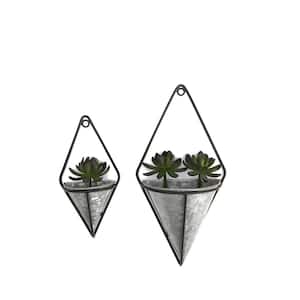 6 in. Dia Black Metal Galvanized Hanging Wall Planter (2-Pack)