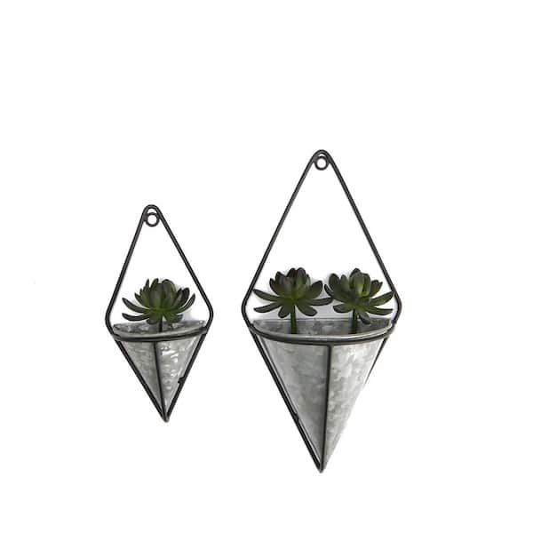 Mind Reader 6 in. Dia Black Metal Galvanized Hanging Wall Planter (2-Pack)