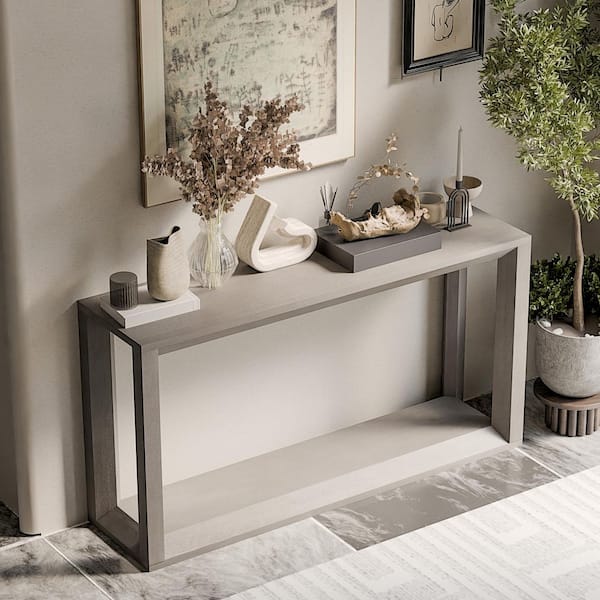Margaret Modern 59.84 in. Grey Rectangle MDF Top Console Table with Open Storage