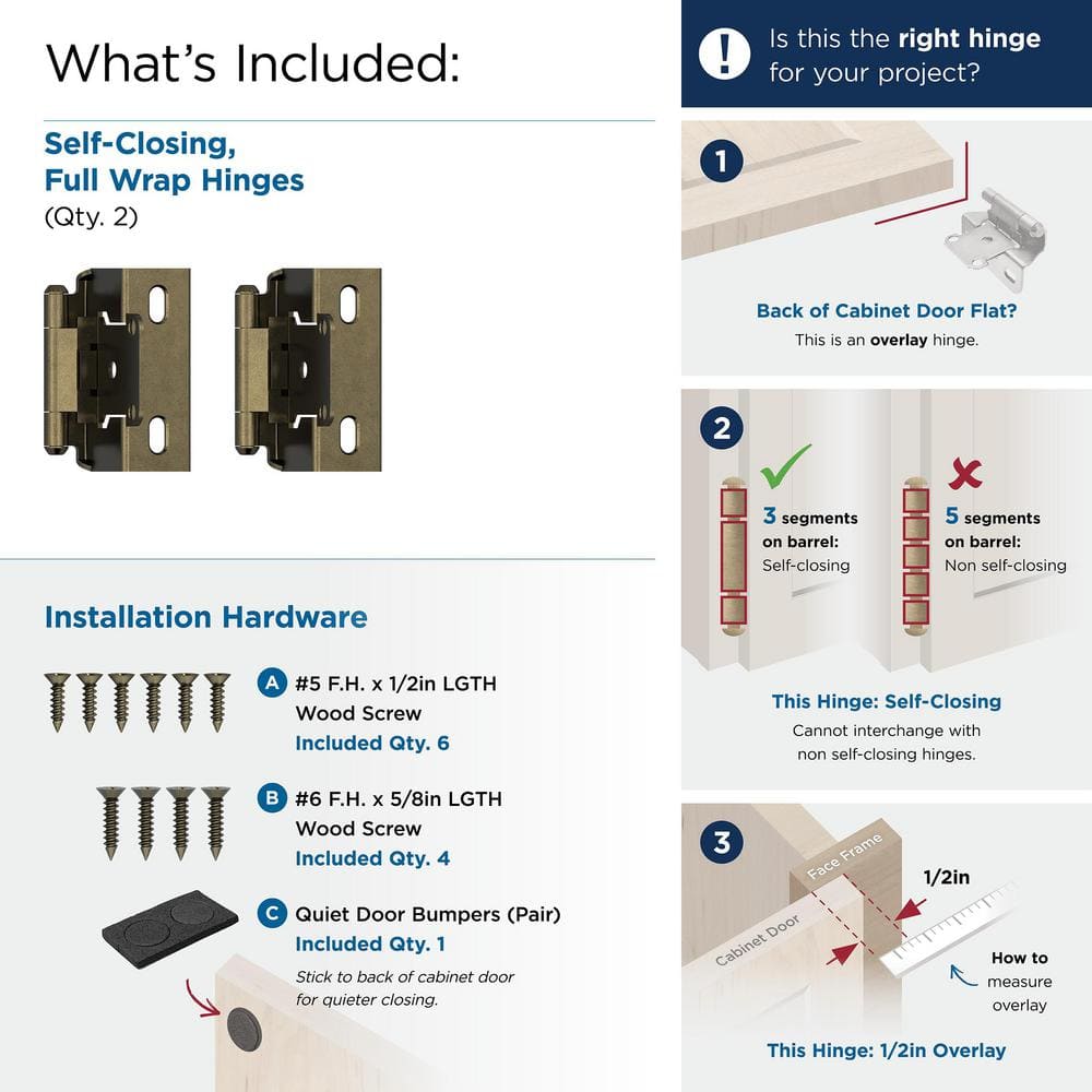 Burnished Brass 1/2 Inch Overlay Self-Closing Cabinet Hinge