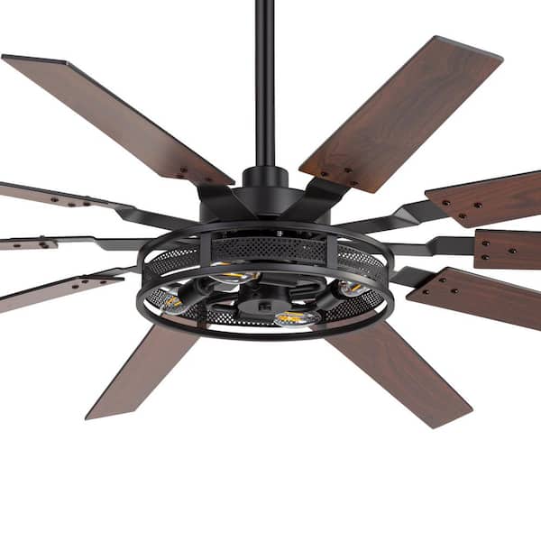 Vitale 60 in. 4-Light Windmill Black Ceiling Fan with Downrod, 10-Black/Brown Blades and Remote Included