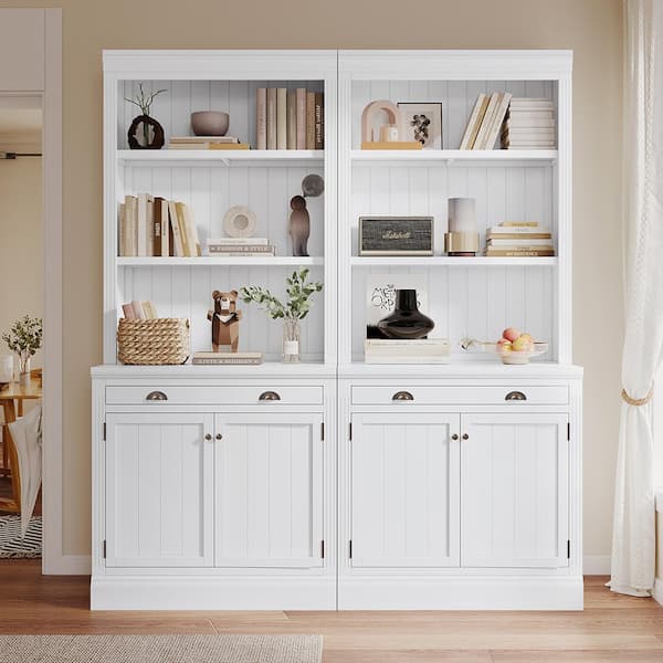 White 83.4 in. H Storage Cabinet with Storage Drawer, Modern Bookcase ...