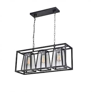 Semoy 3-Light Black Linear Chandelier for Kitchen Island with No Bulbs Included