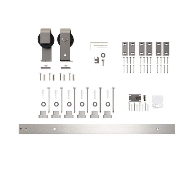 5.5 ft. /66 in. Brushed Nickel Single Bi-Fold Sliding Barn Door Track and Hardware Kit with T-Shape Roller for 2-Doors
